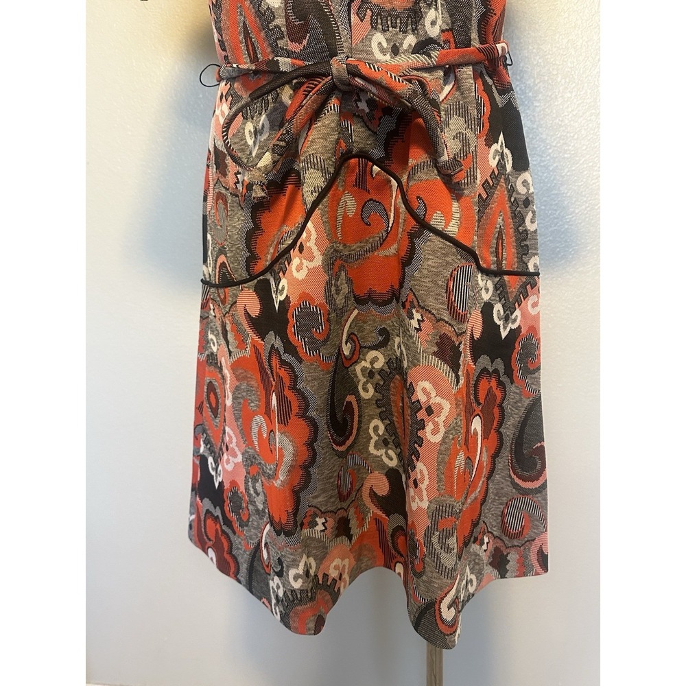 Vintage 1970s Joan Curtis Dress Zip Front Paisley MOD Print Dagger Collar Belt M - Picture 5 of 10